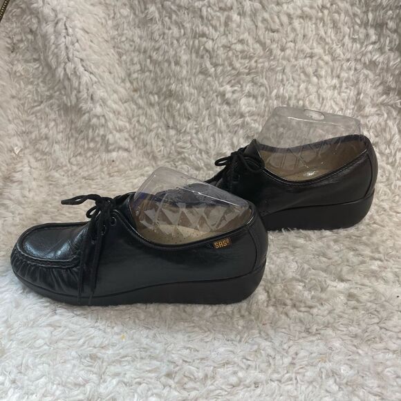 SAS Siesta leather black lace up wedge shoes size 11M - Picture 3 of 13